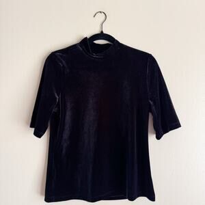 Banana Republic Black Mock Neck Half Sleeve Velvet Blouse Large NWT Holiday